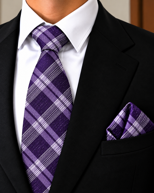 Tartan Plaided Broad Cashmere Tie And Pocket Square Combo