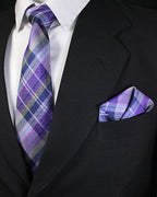 Purple Tartan Check Tie and Pocket Square Set