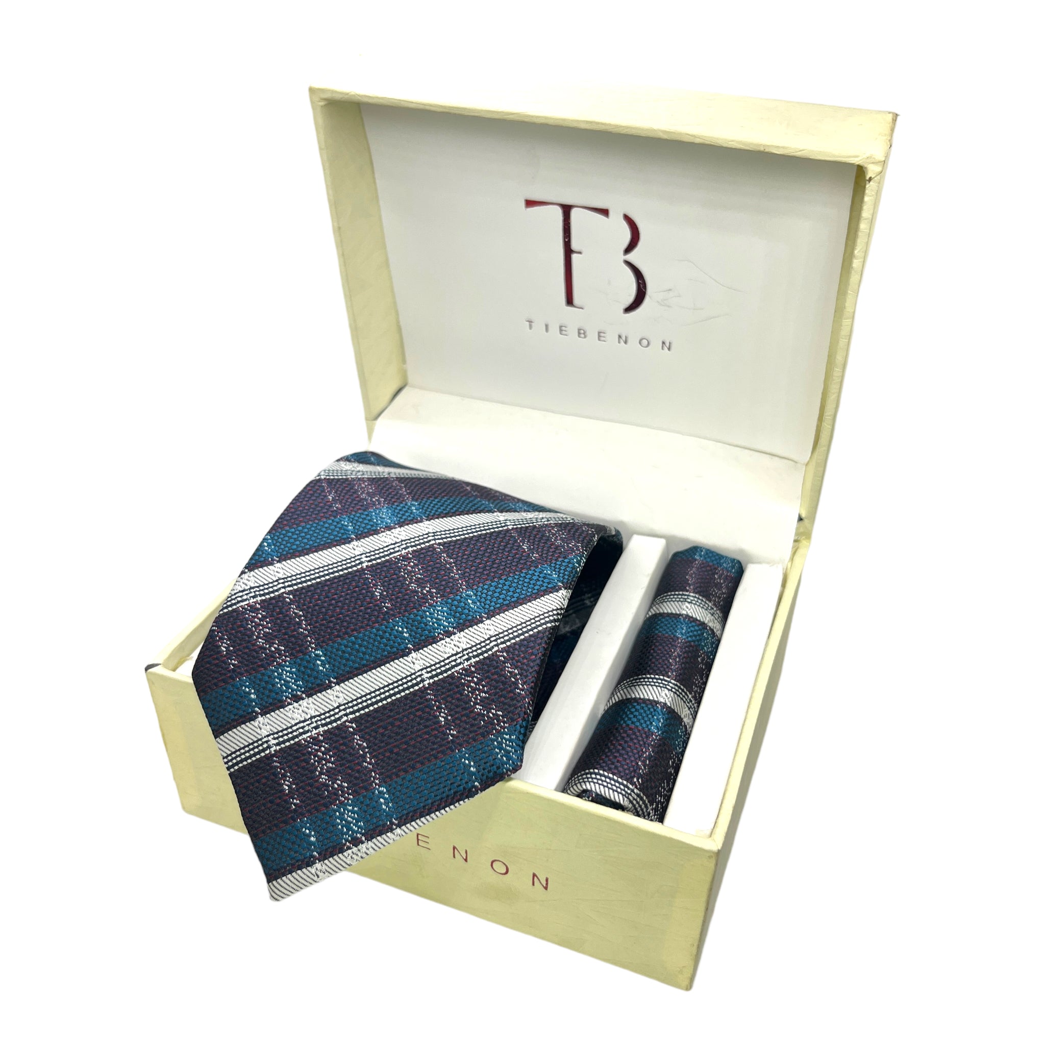 Purple Wine And Teal Plaid Tie And Pocket Square Combo