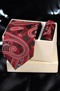 Red & Black Paisley Tie and Pocket Square Gift Set