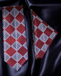 Red & Silver Geometric MicroSilk Tie and Pocket Square Set