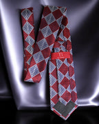 Red & Silver Geometric MicroSilk Tie and Pocket Square Set