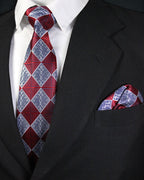 Red & Silver Geometric MicroSilk Tie and Pocket Square Set