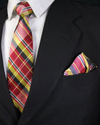Red Yellow Tartan Plaid Tie Set