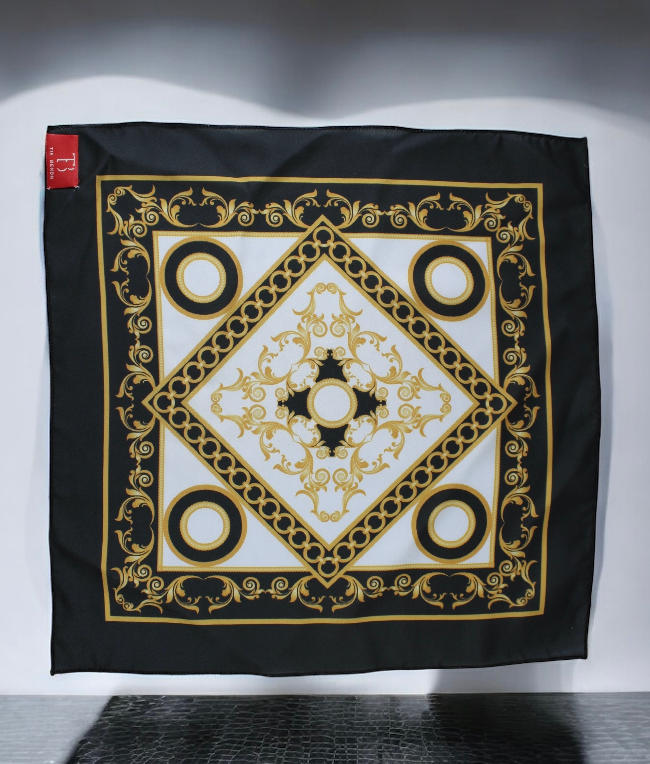 Regal Black & Gold Baroque Pocket Square