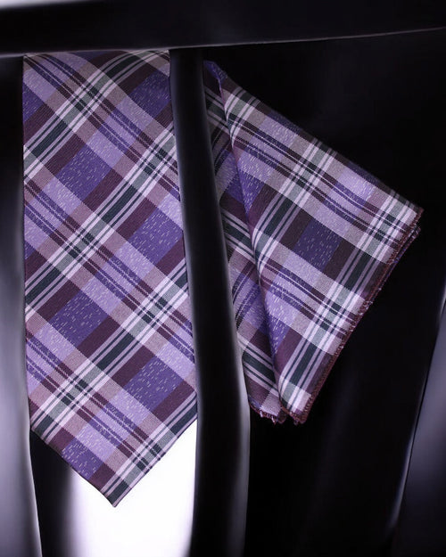 Royal Purple Tartan Premium Microsilk Plaid Tie & Pocket Square Set