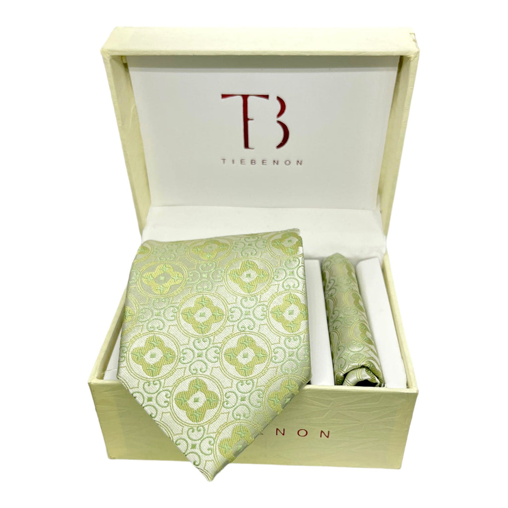 Sage Green Geometric Tie And Pocket Square Combo