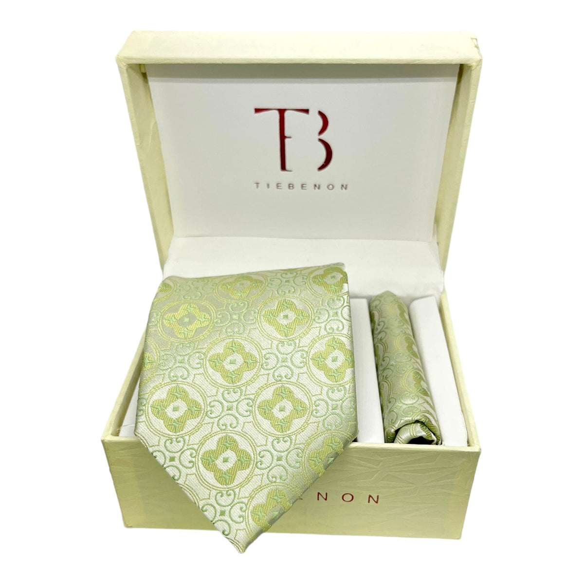 Sage Green Geometric Tie And Pocket Square Combo