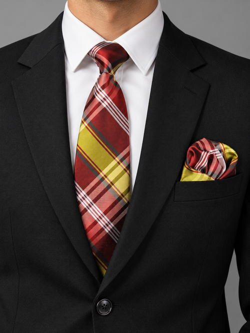 Men’s Rust & Yellow Tartan Micro Silk Tie Set