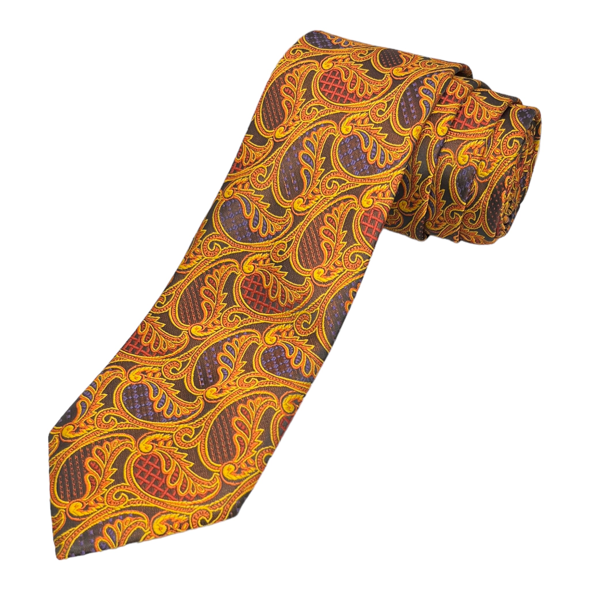 A microsilk paisley pattern necktie with a matching pocket square, displayed against a white background.