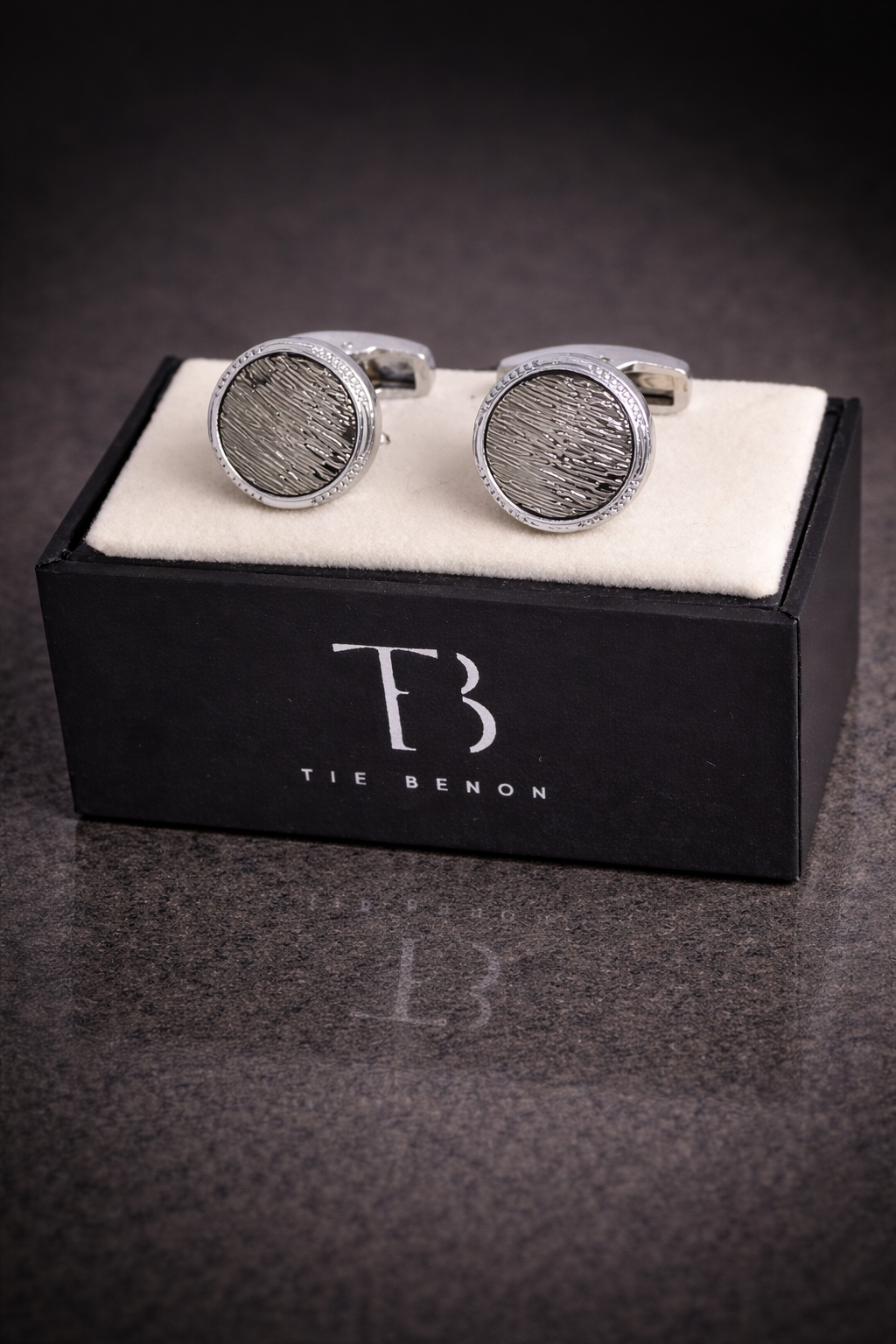 Premium Textured Silver Round Cufflinks for Men