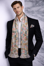 Brown Multicolour Geometric Printed Scarf With Pocket Square