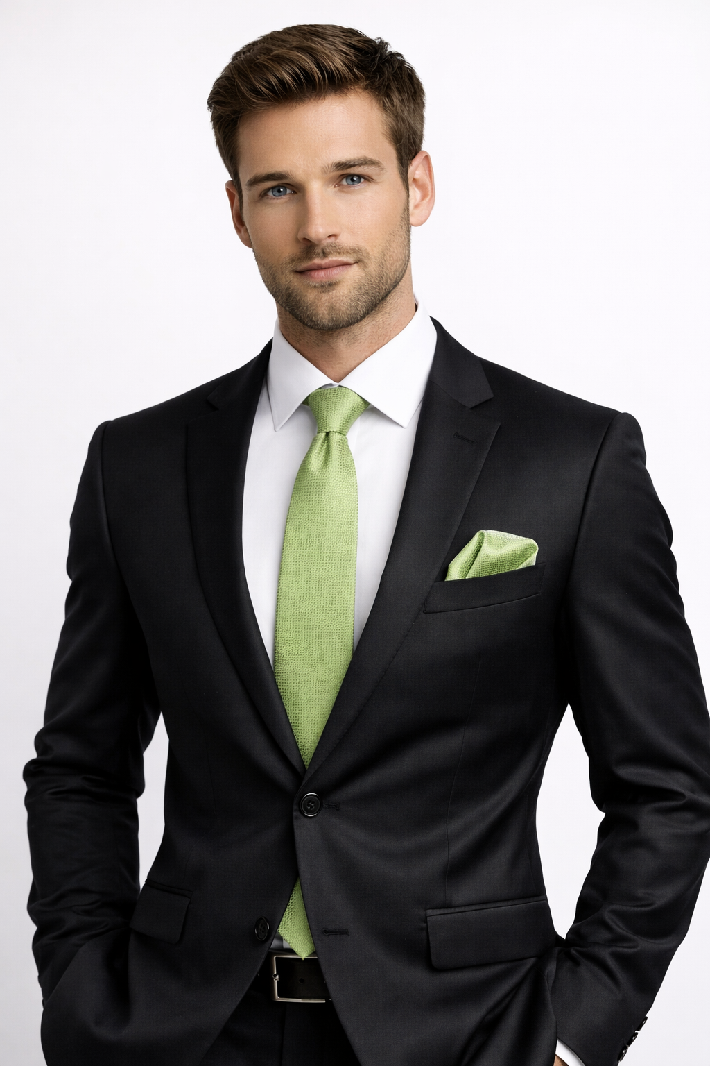 Light Green Self Squared Necktie