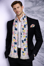Pink Strikes Abstract Printed Scarf With Pocket Square
