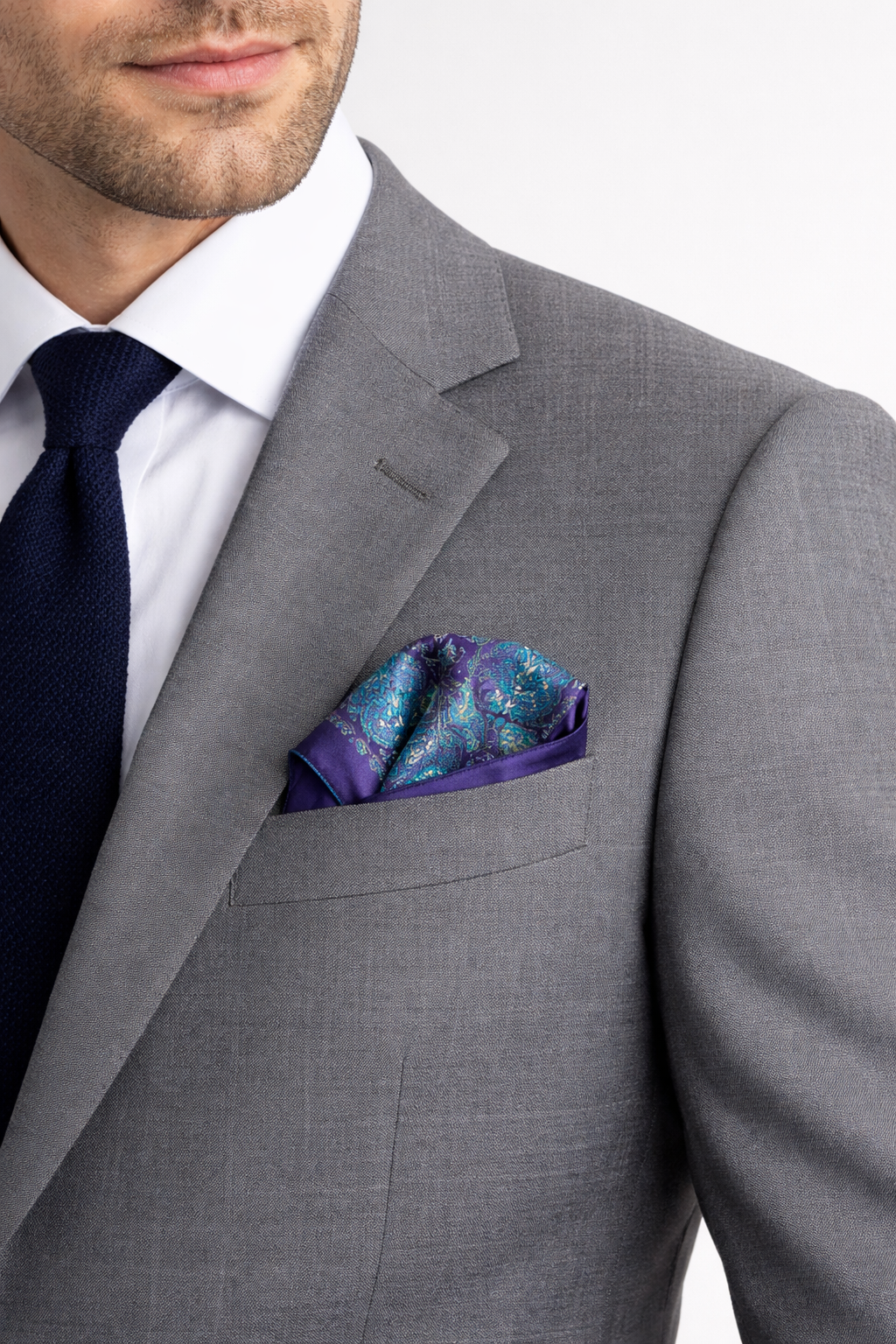 Elegant Navy & Teal Paisley Pocket Square
