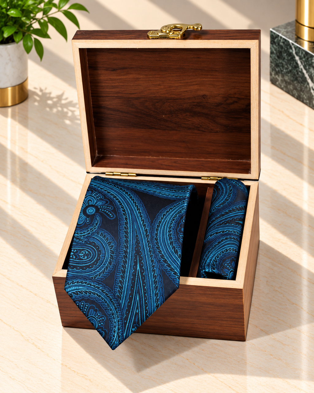 Teal Paisley MicroSilk Necktie Set with Pocket Square