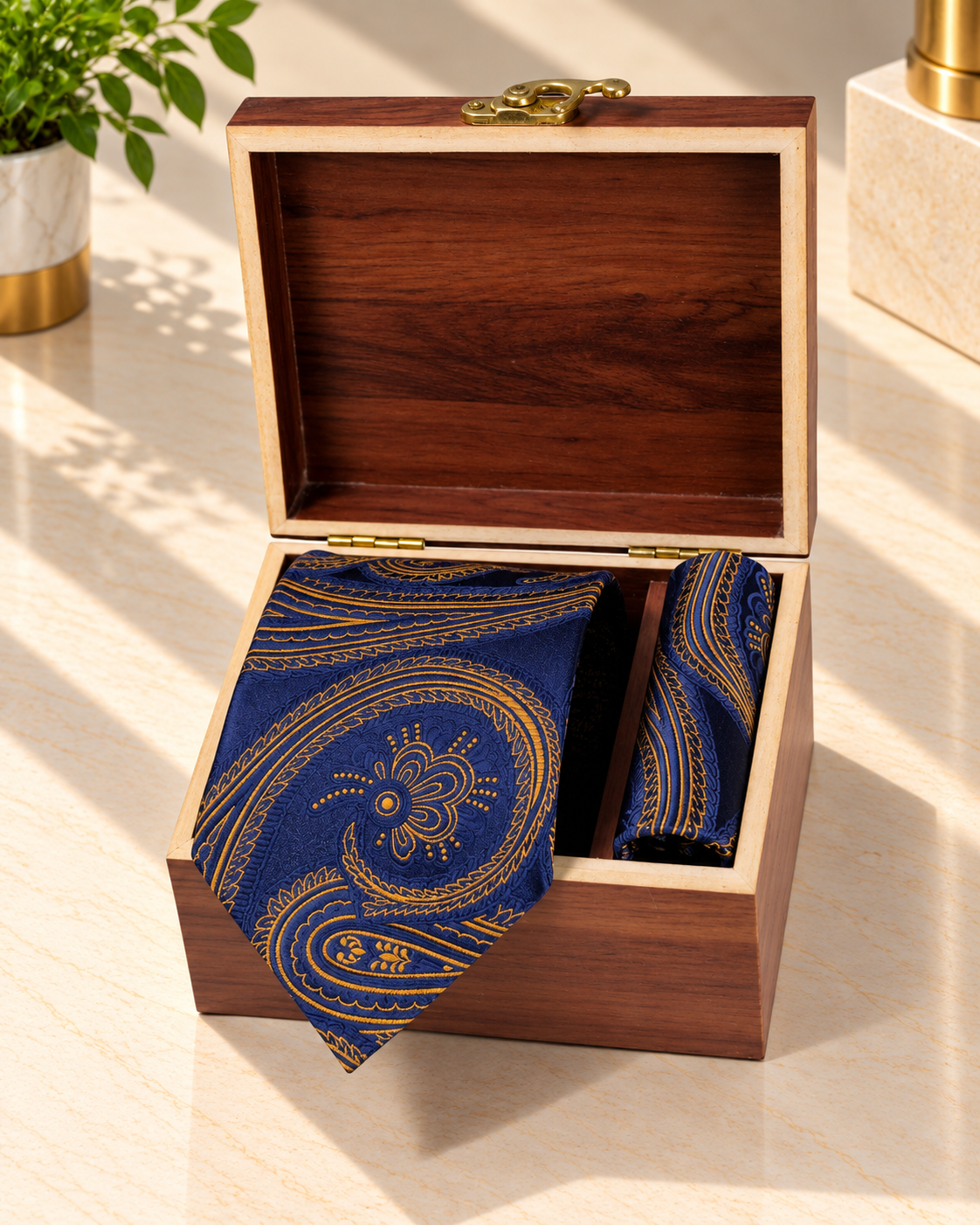 Navy Blue MicroSilk Paisley Necktie & Pocket Square Set