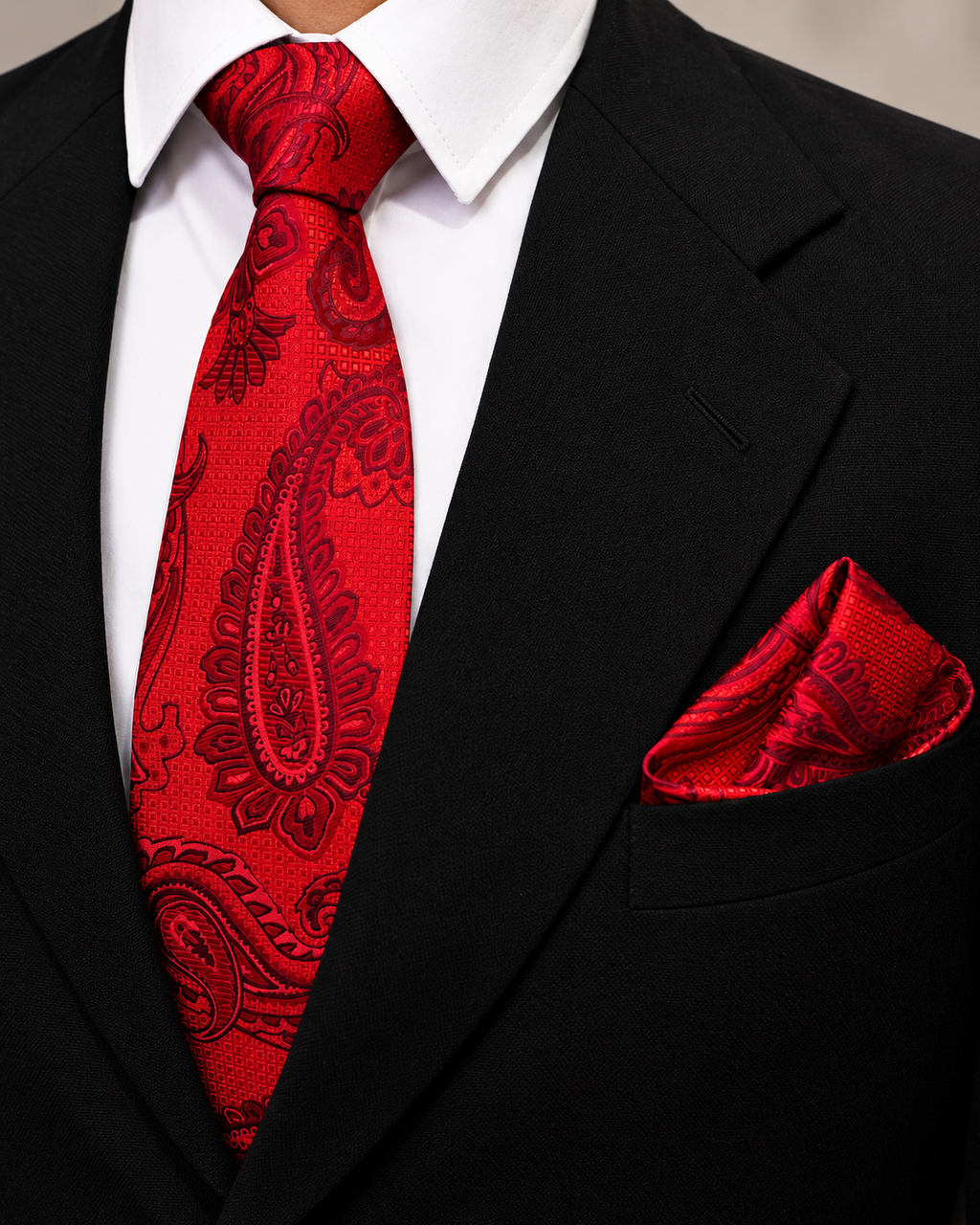 Red Paisley MicroSilk Tie with Pocket Square