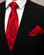 Red Paisley MicroSilk Tie with Pocket Square