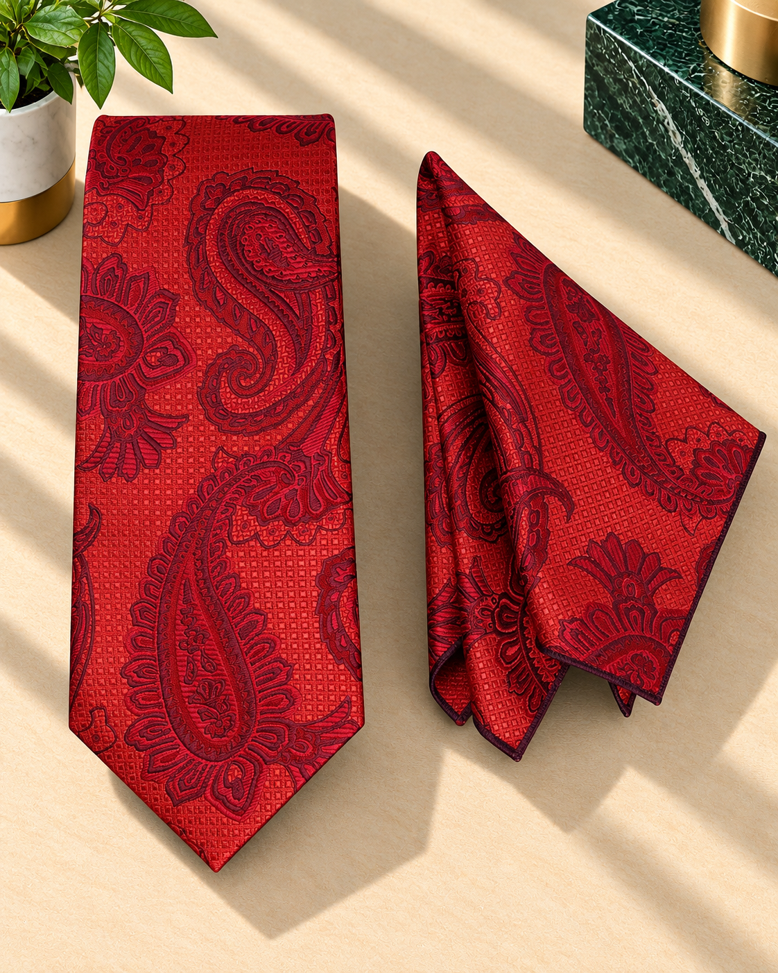 Red Paisley MicroSilk Tie with Pocket Square