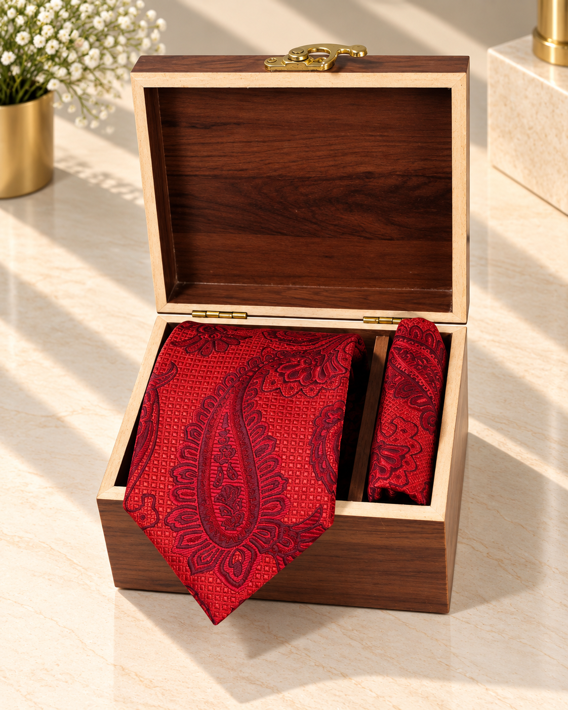 Red Paisley MicroSilk Tie with Pocket Square