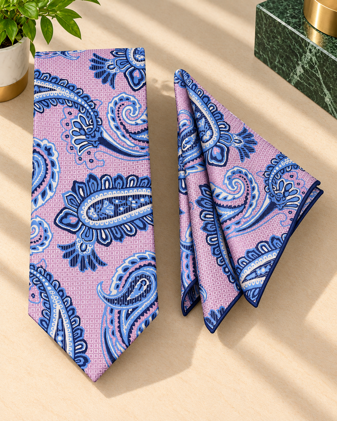 Lavender Blue Paisley MicroSilk Tie & Pocket Square Set