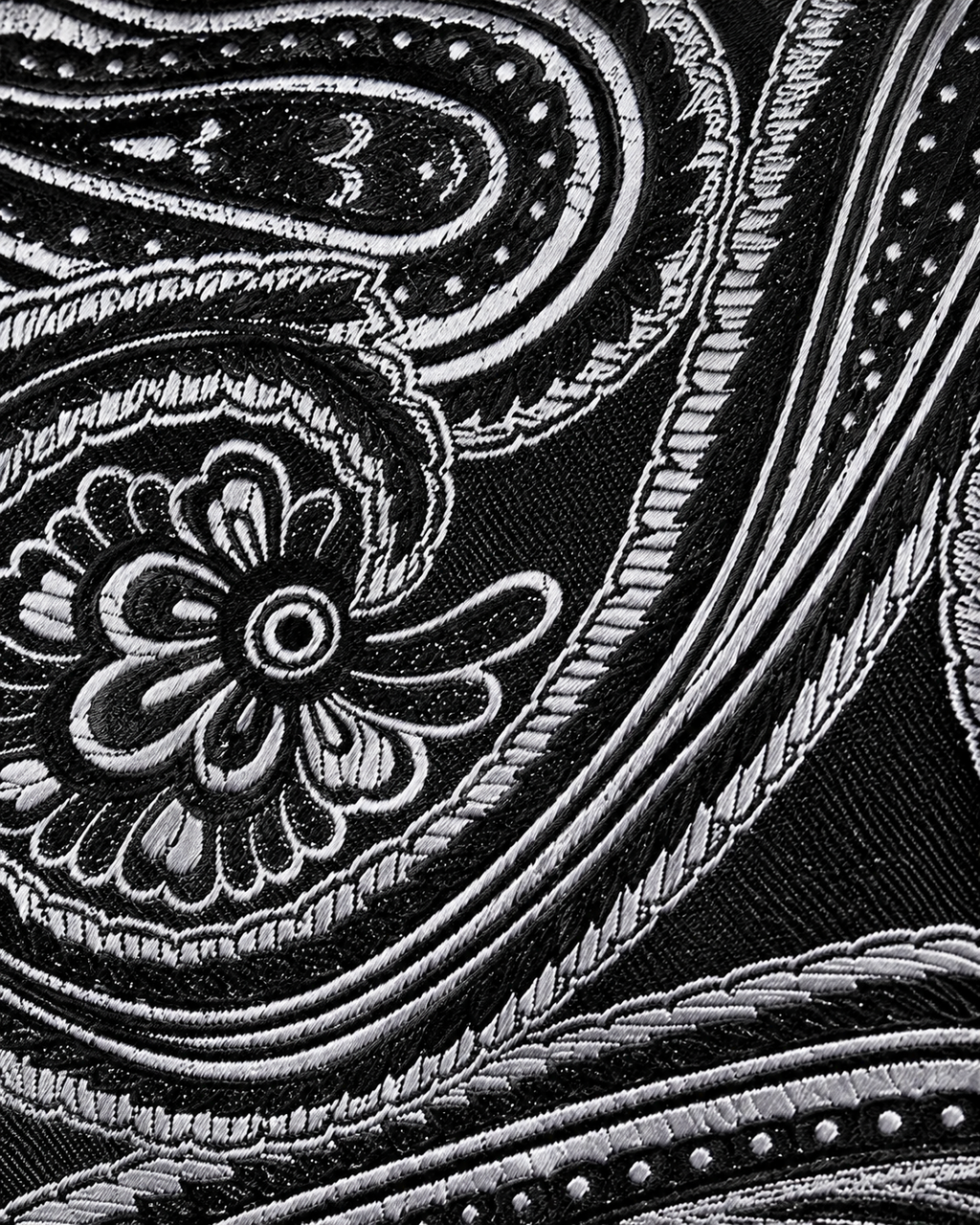 Black & Silver Paisley MicroSilk Necktie Set with Pocket Square