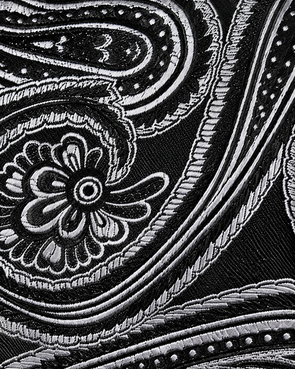 Black & Silver Paisley MicroSilk Necktie Set with Pocket Square