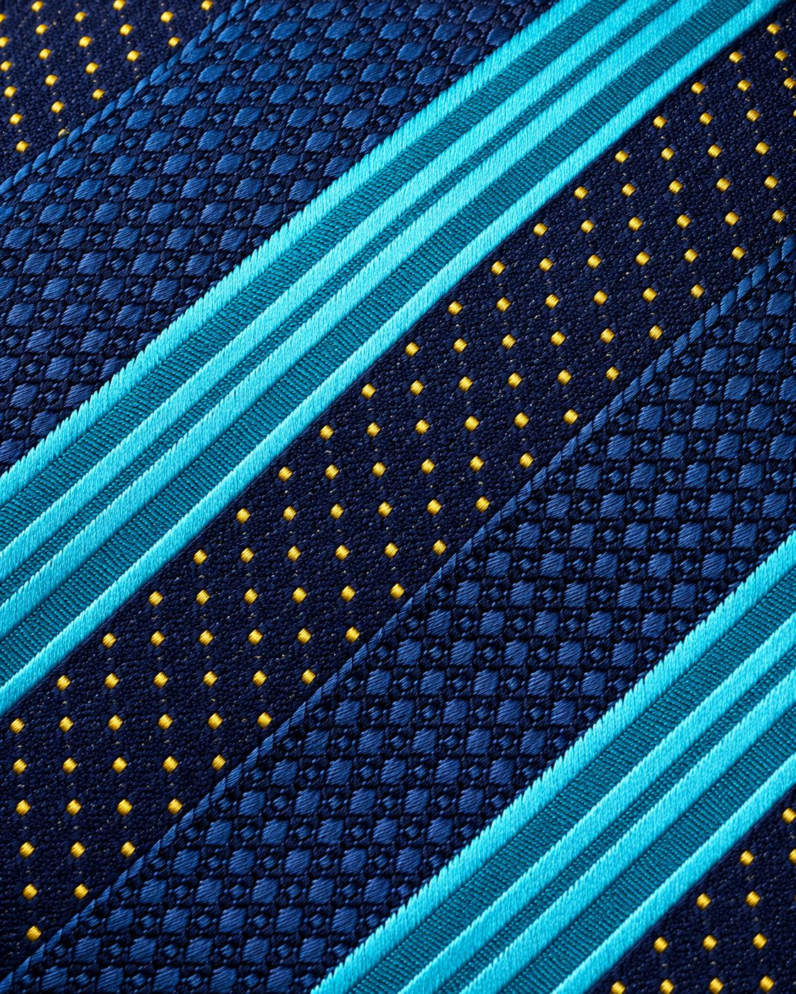 Navy Blue & Teal Striped Microsilk Tie & Pocket Square Set