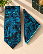 Teal Blue Paisley Microsilk Tie & Pocket Square Set
