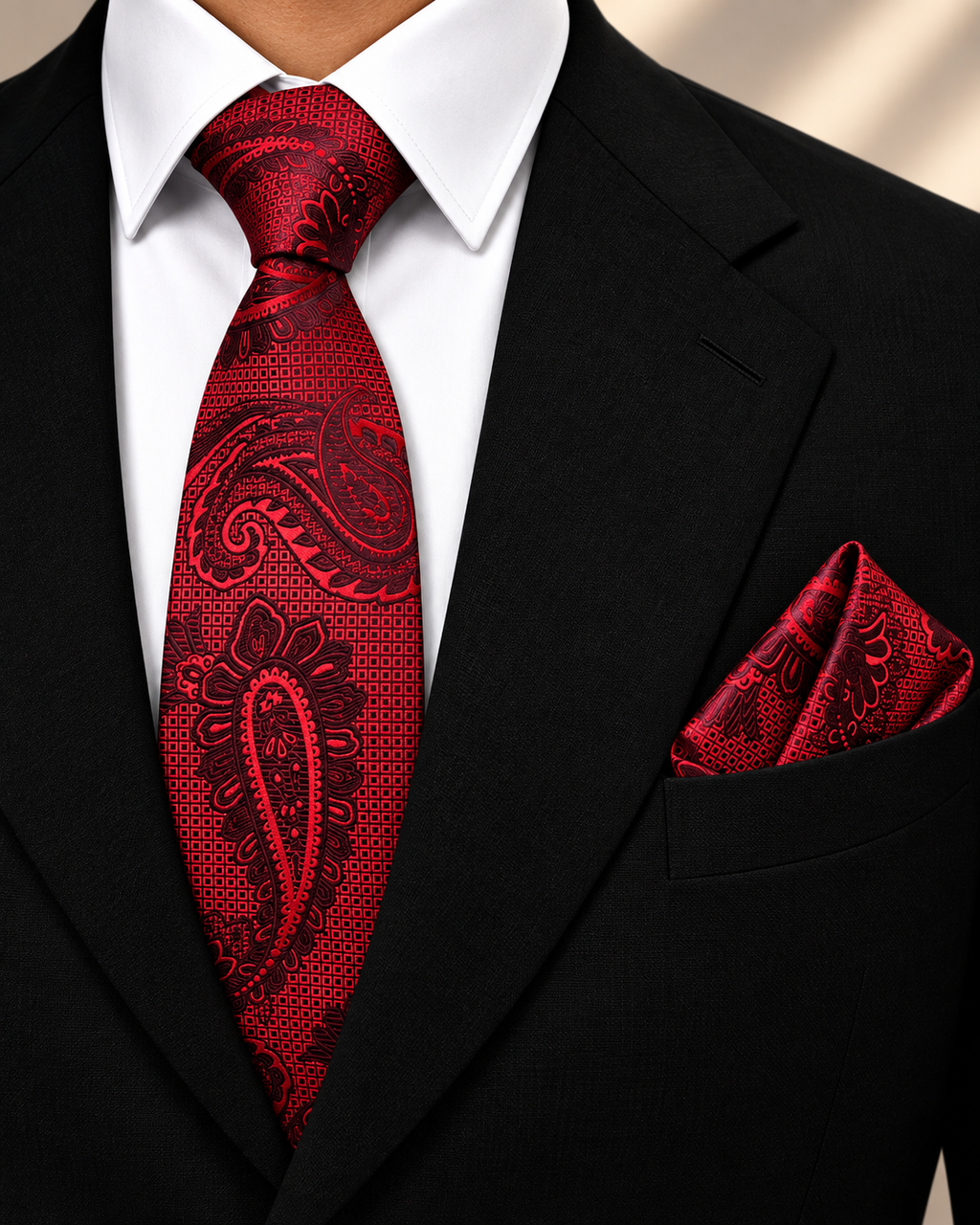 Wine Red Paisley Microsilk Tie & Pocket Square Set