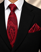 Wine Red Paisley Microsilk Tie & Pocket Square Set
