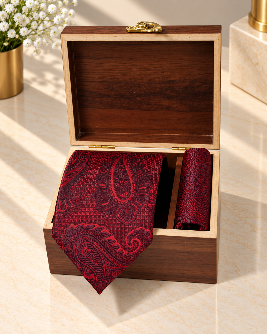 Wine Red Paisley Microsilk Tie & Pocket Square Set