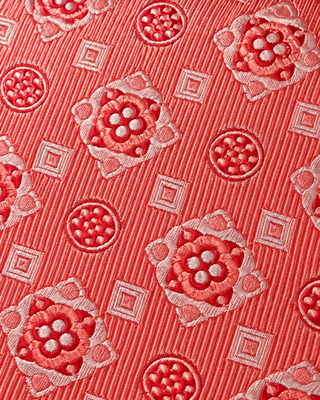 Coral Pink Geometric Microsilk Tie & Pocket Square Set