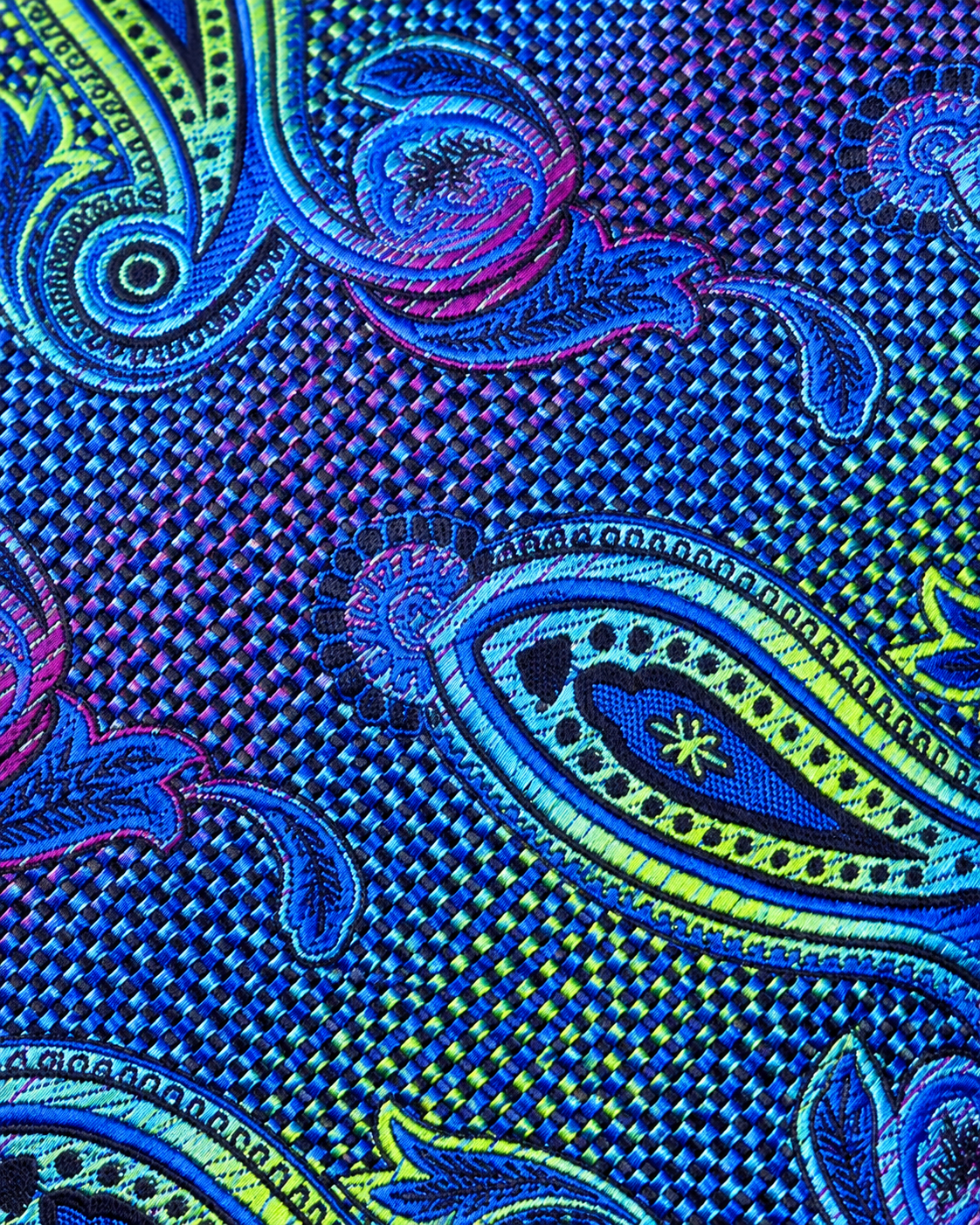 Royal Blue & Green Paisley Microsilk Tie Set with Pocket Square