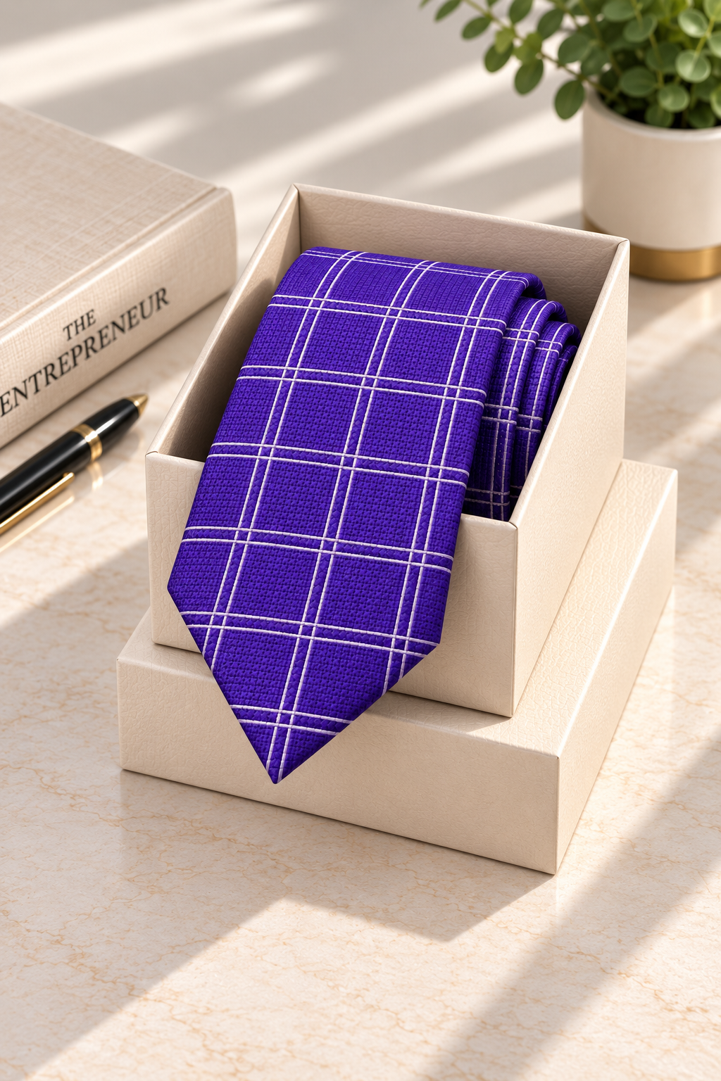 Royal Purple Checkered Microsilk Tie