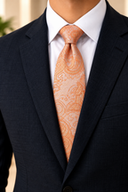 Coral Peach Paisley Microsilk Tie