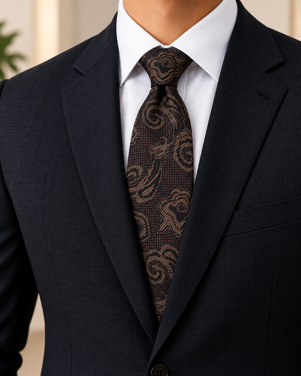Dark Brown Paisley Microsilk Tie for Men
