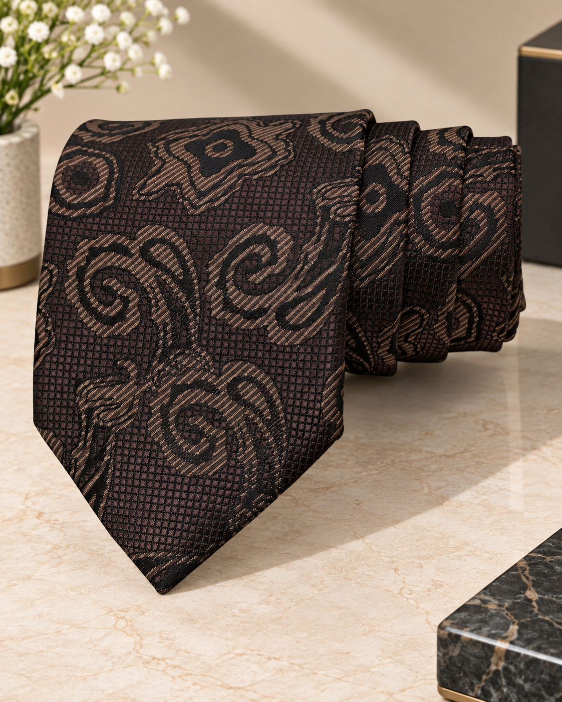 Dark Brown Paisley Microsilk Tie for Men