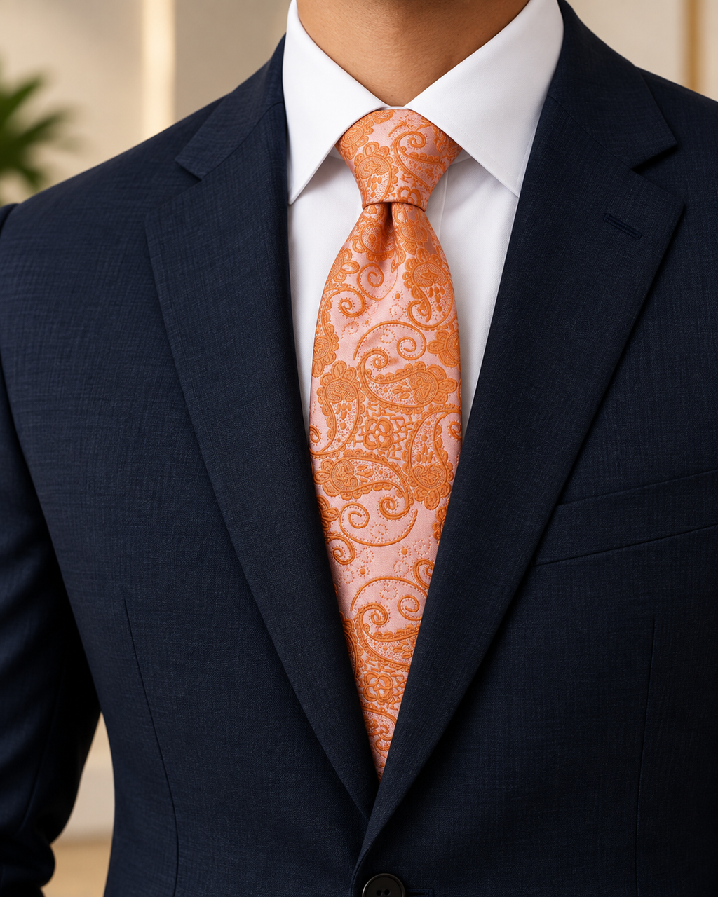 Coral Peach Paisley Microsilk Tie