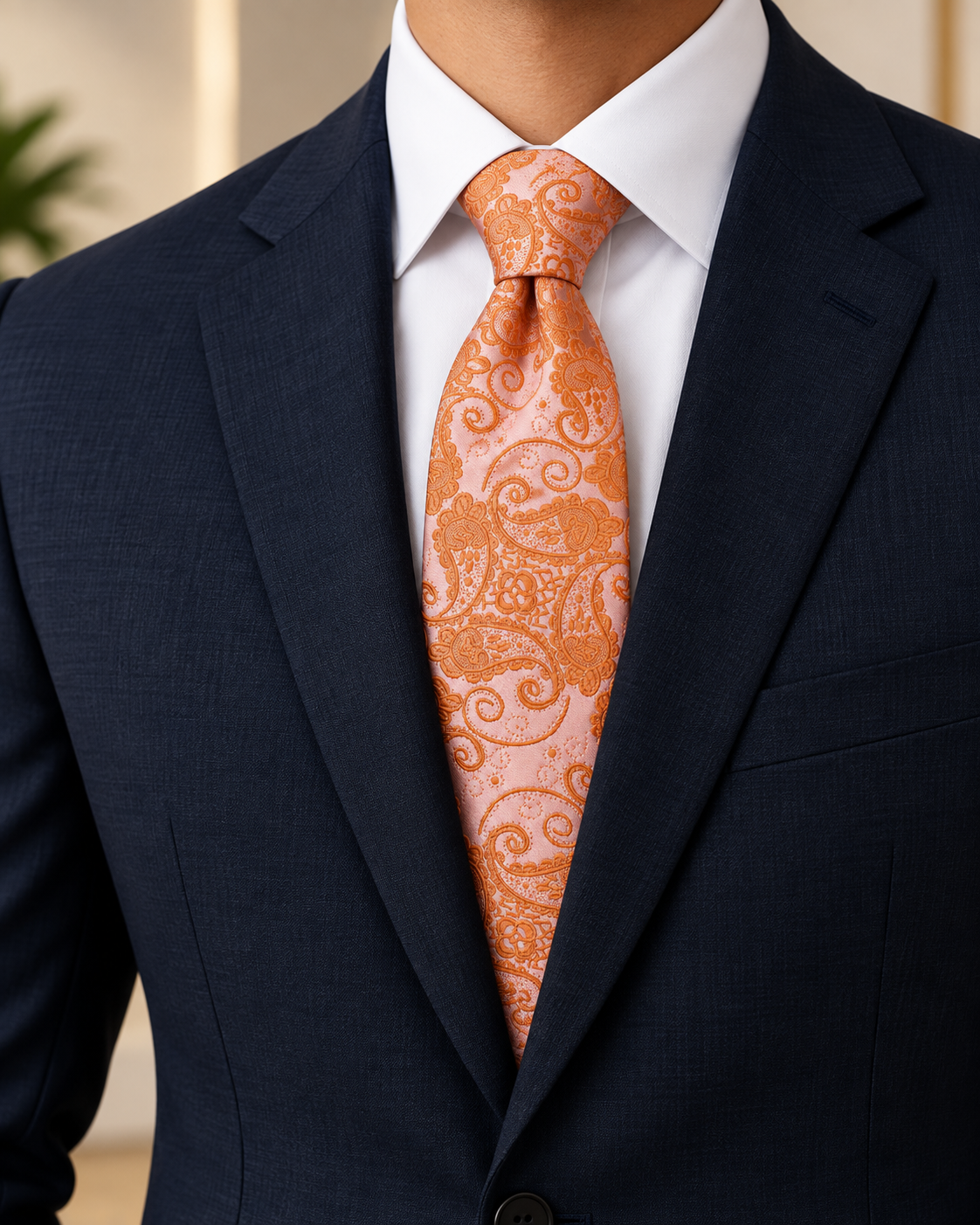 Coral Peach Paisley Microsilk Tie