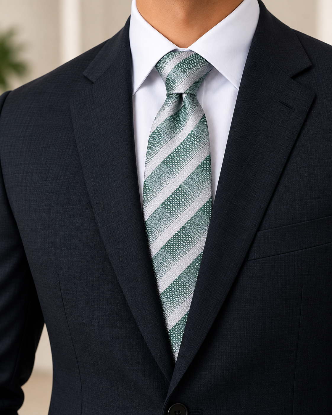Silver & Sage Green Checkered Microsilk Tie