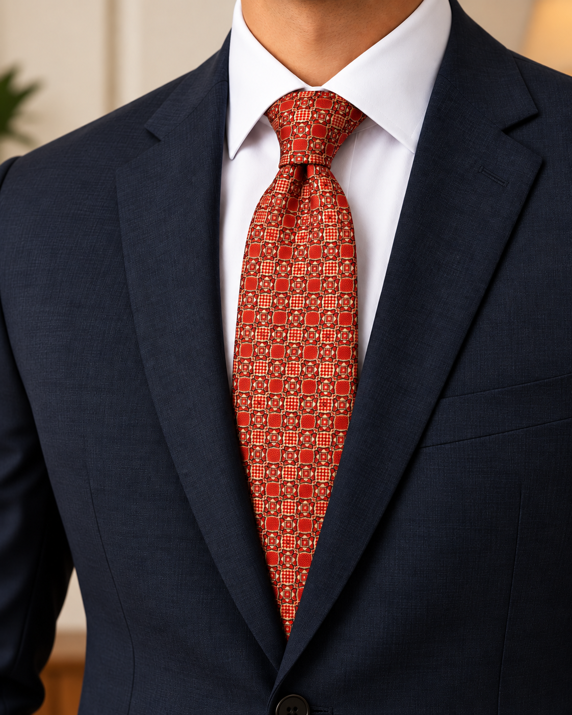 Red Geometric Pattern Microsilk Tie