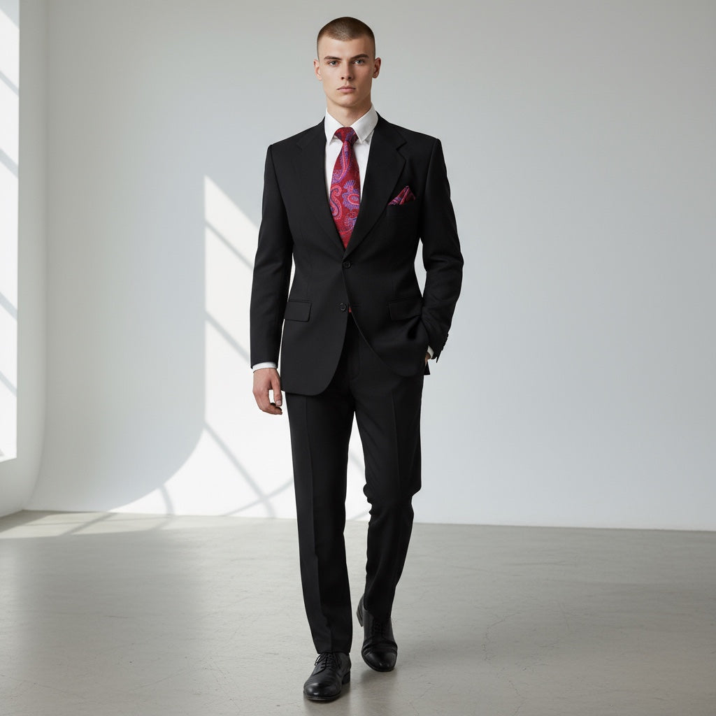 Red Paisley MicroSilk Necktie Set with Matching Pocket Square | Elegant Designer Tie by Tie Benon