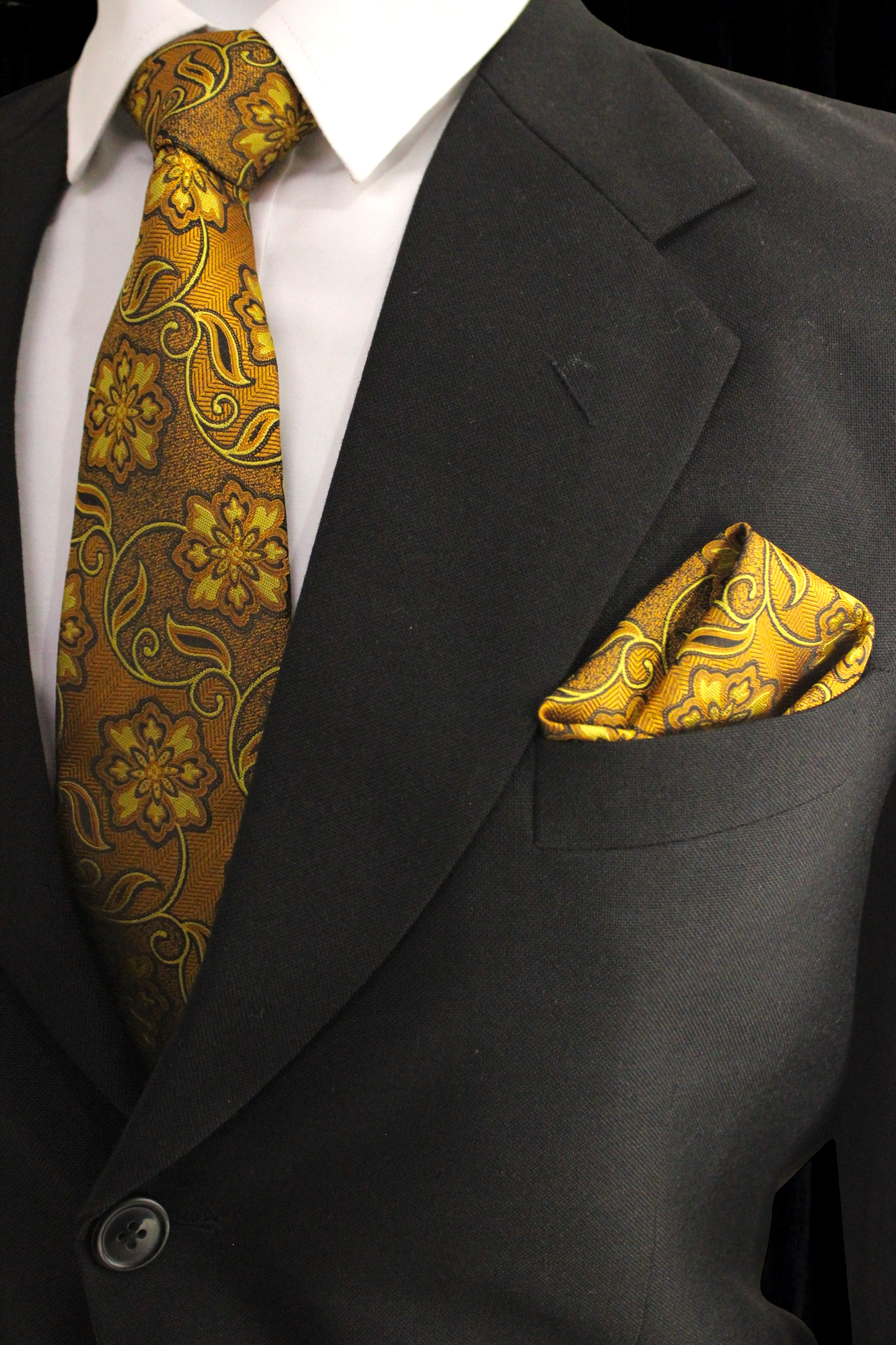 Golden Yellow Floral Tie & Pocket Square Set