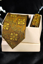 Golden Yellow Floral Tie & Pocket Square Set