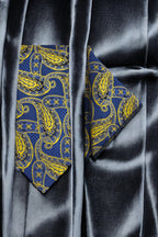Royal Blue & Yellow Paisley Tie and Pocket Square Set