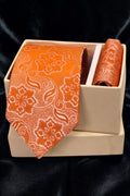 Coral Orange Floral MicroSilk Tie Set