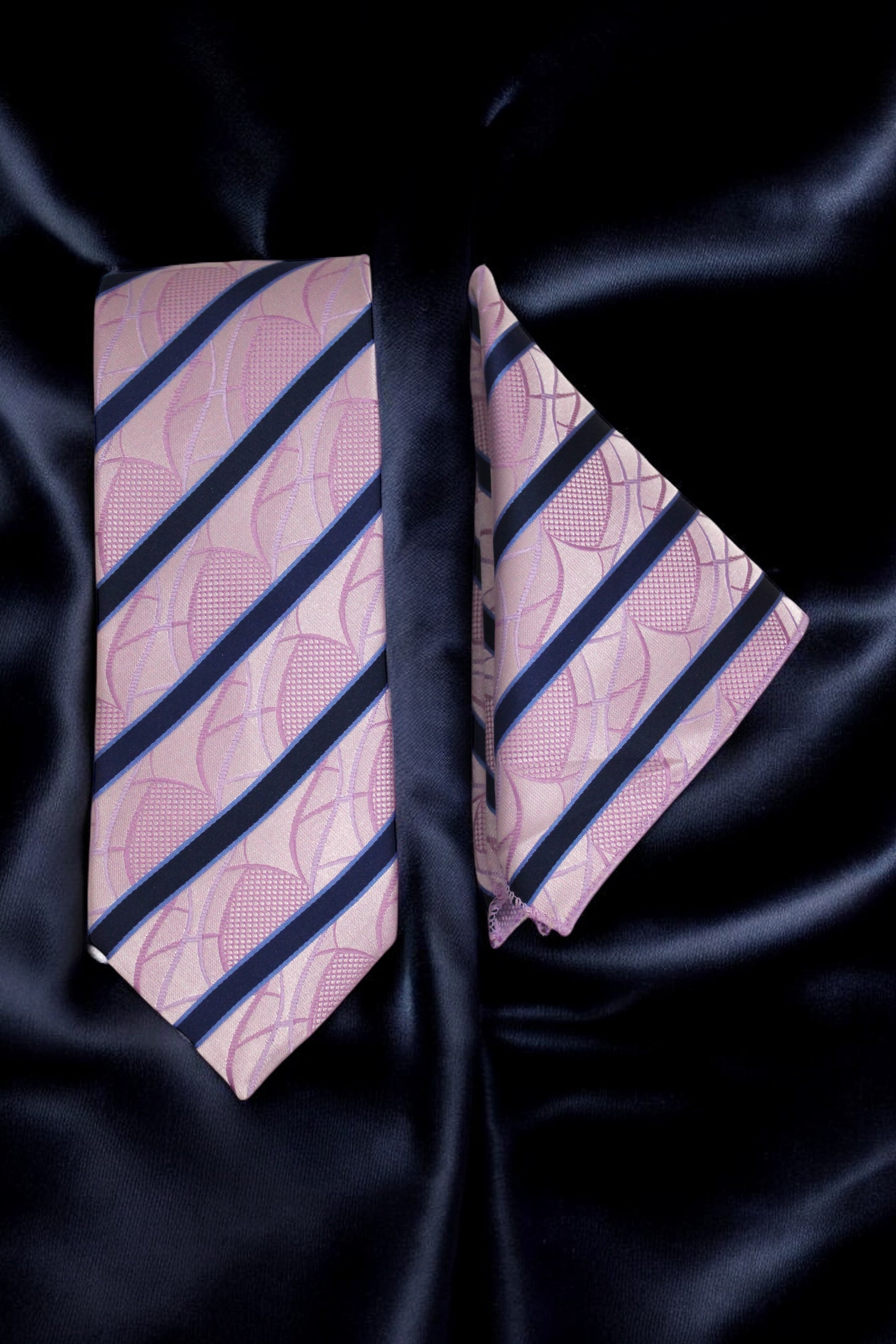 Lavender & Navy Striped MicroSilk Tie Set