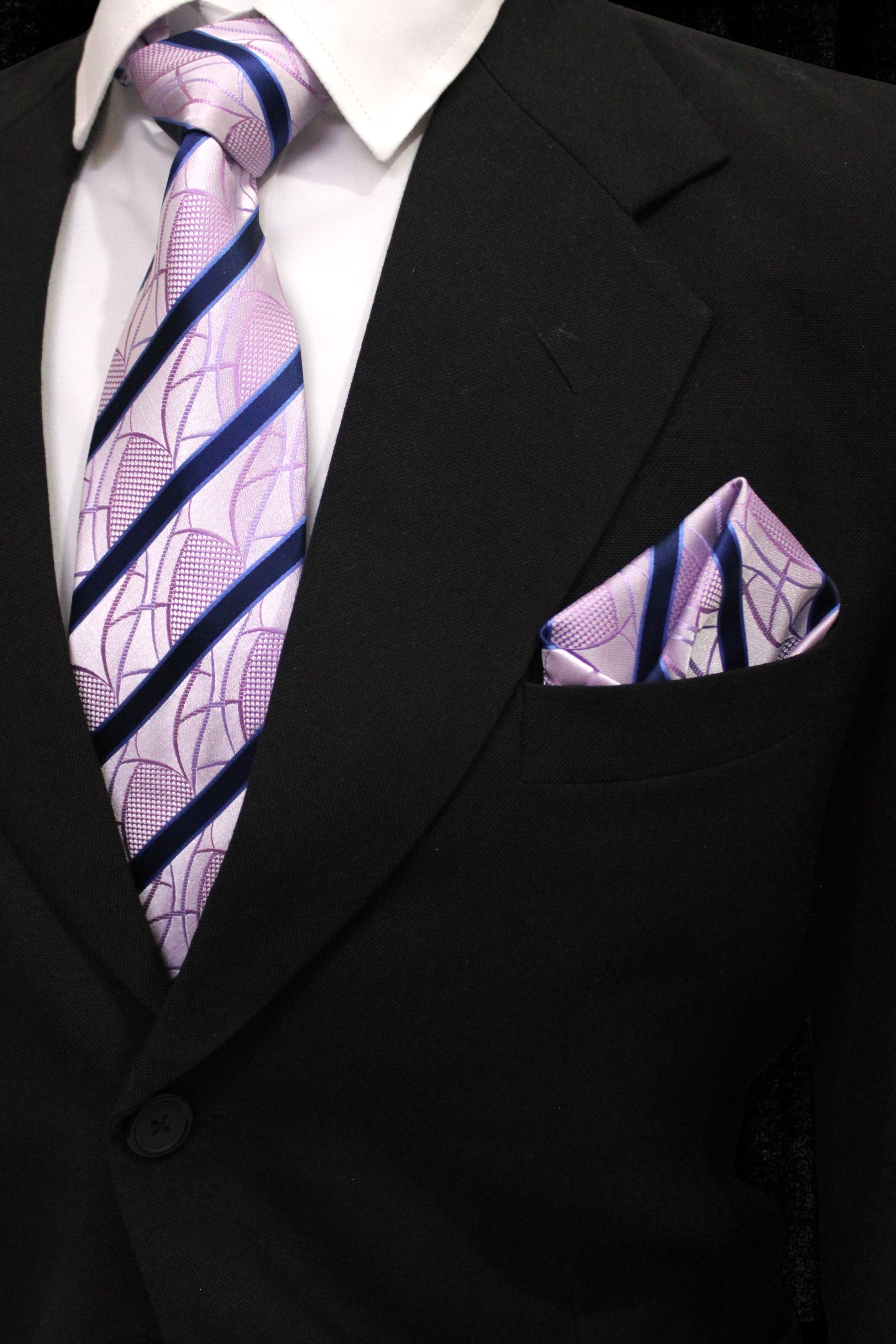 Lavender & Navy Striped MicroSilk Tie Set